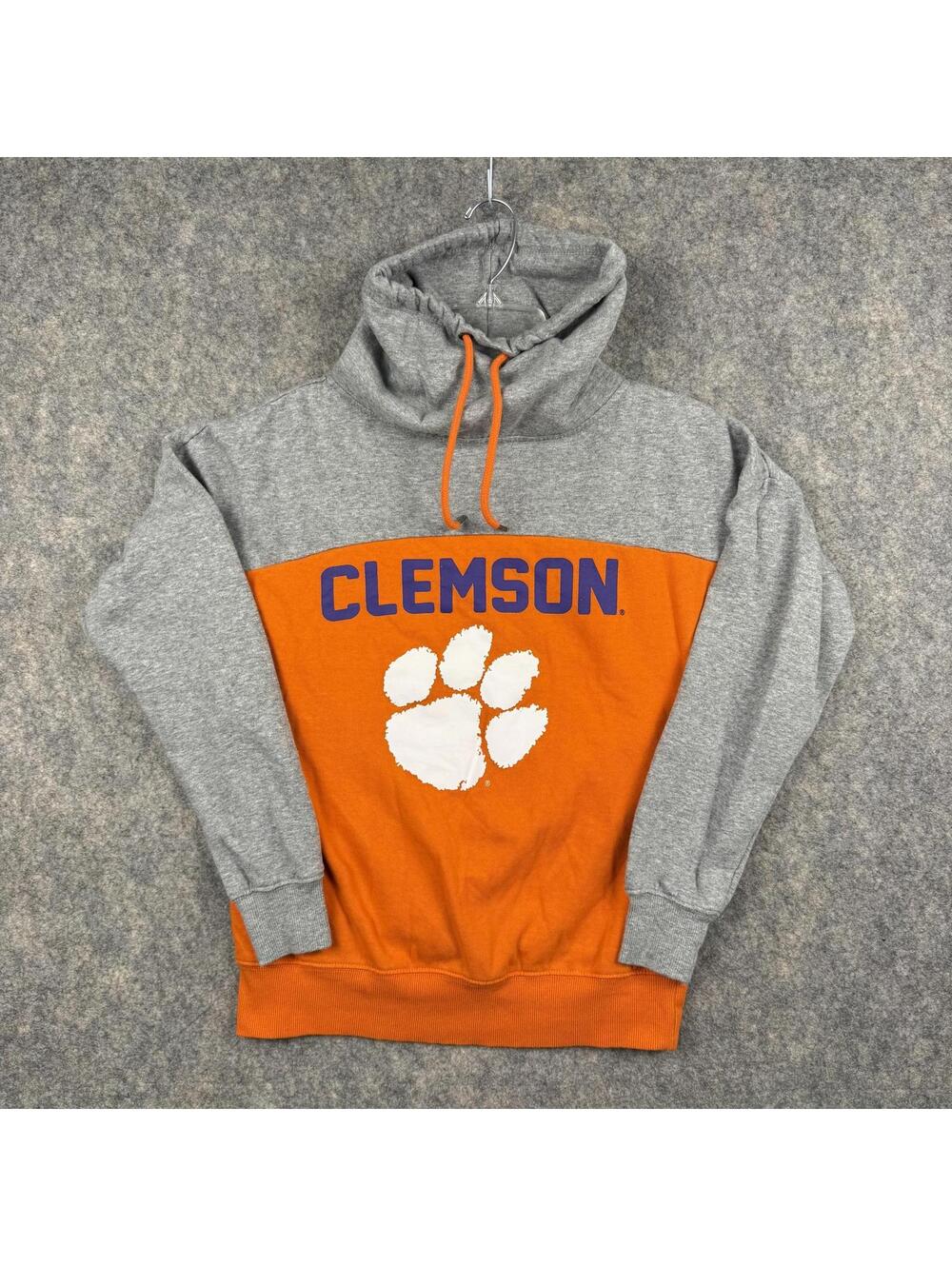 Clemson Tigers Women’s Funnel Neck Hoodie Gray Orange Purple White Small EUC 696 - Picture 2 of 7